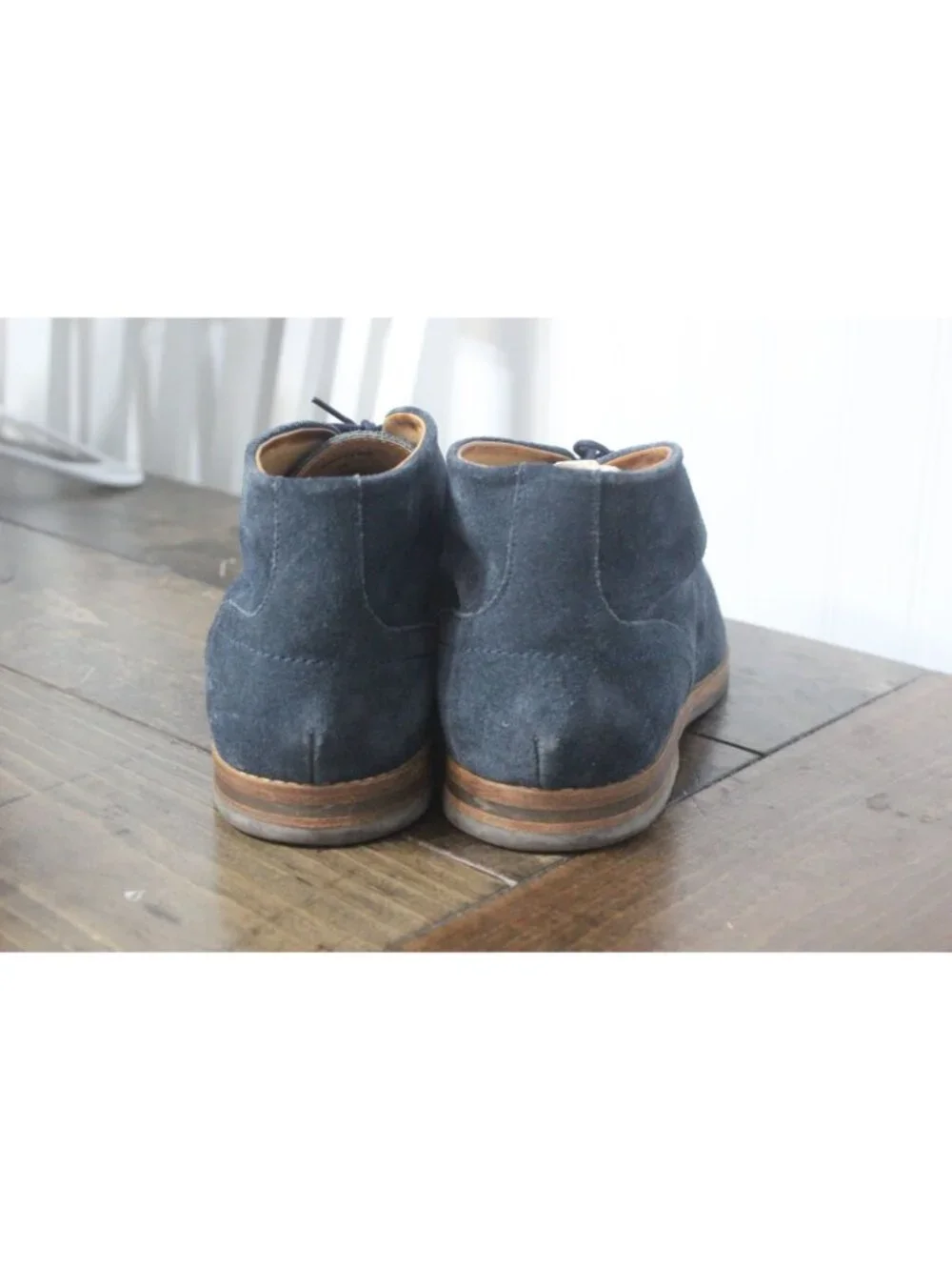 Hudson Houghton Mens 11 Blue Suede Lace-Up Chukka Boots Wooden Soles EUC